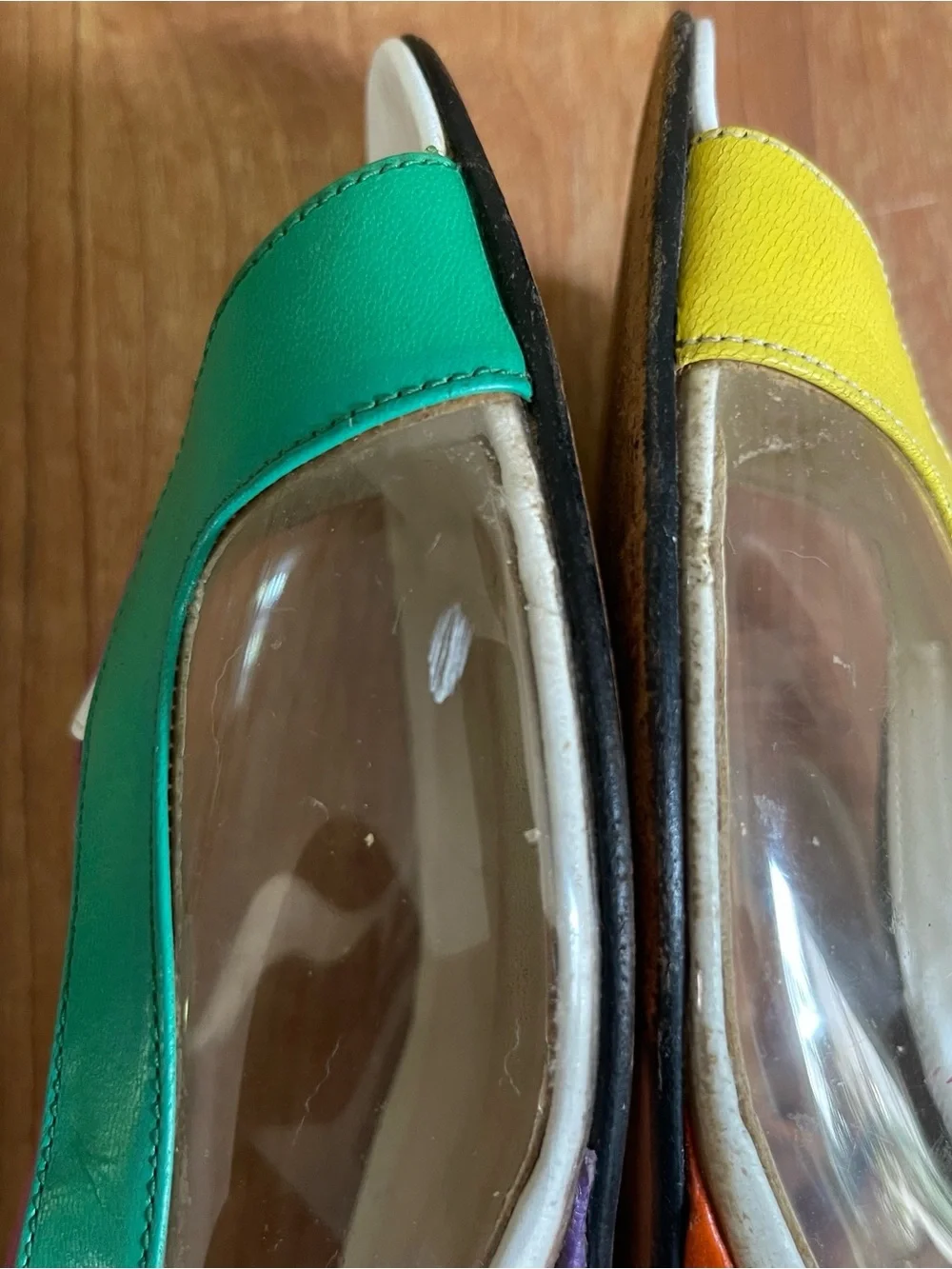 Vintage Bob Baker Slingback Low Wedge Sandals Clear Color Block Leather Size 7